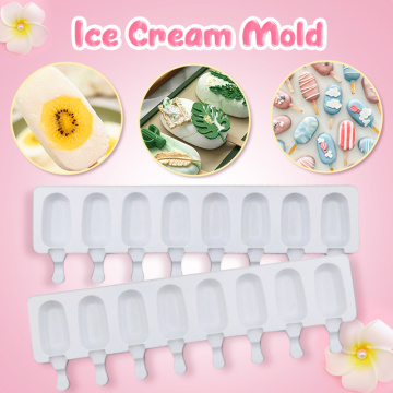 Silicone Ice Cream Mold DIY Freezer Molds Homemade Food Grade Ice Cream Maker 8 Cells Big Size Popsicle Ice Cube Maker Moulds