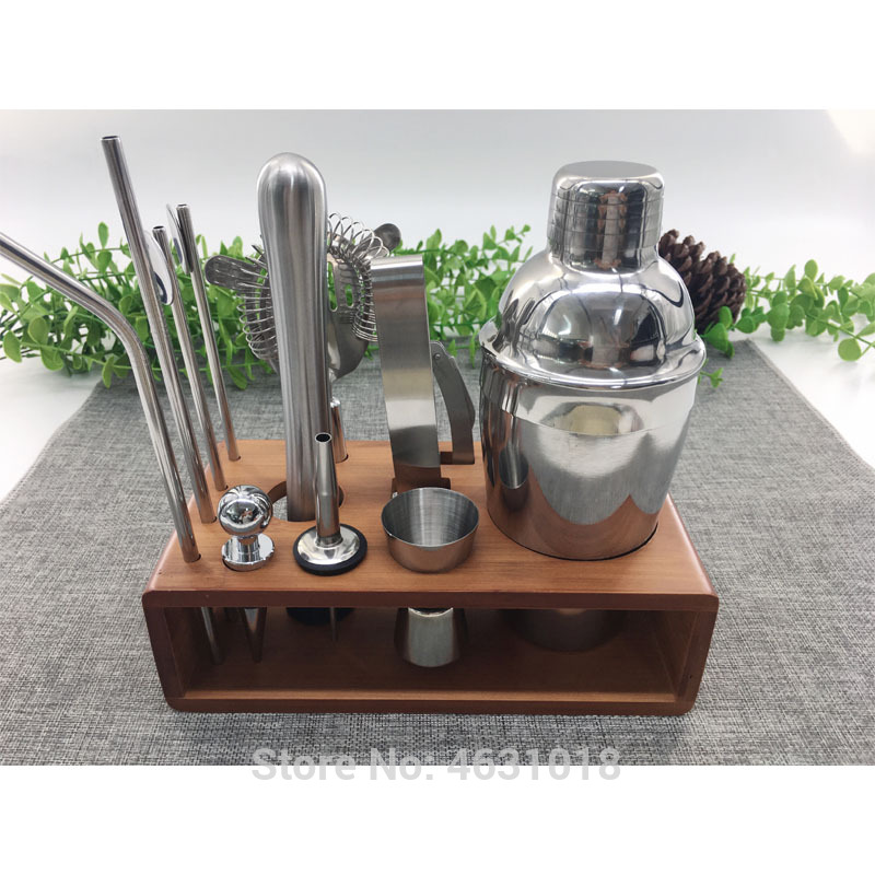 2020 Top Seller Cocktail Set 13 Piece Stainless Steel Cocktail Shaker Set with Bamboo Stand Bartender Kit Home Bar Set