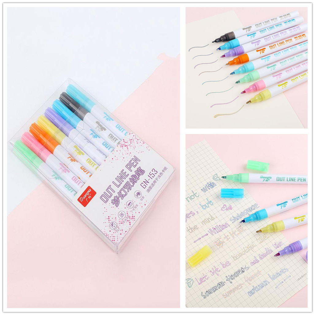 Hot Sale Glitter Color Fluorescent Marker Metal Color Pen Double Line Contour Pen Color fluorescent marker dropshipping#25
