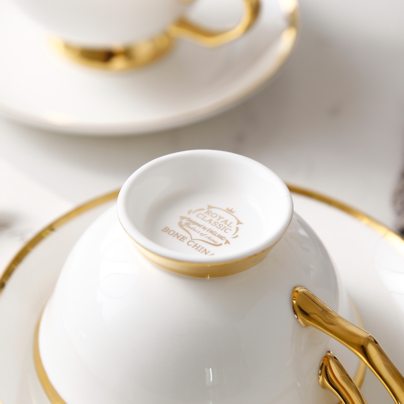 Gold Inlay Bone China Tea Cup Saucer Spoon Set 200ml Luxury Ceramic Coffee Cup Advanced Porcelain Teacup Party Teatime Drinkware