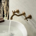 Wall Sink Faucet Bathroom Basin Water Mixer Hot and Cold Crane Wall Mounted Dual Handle Widespread Faucets EL098