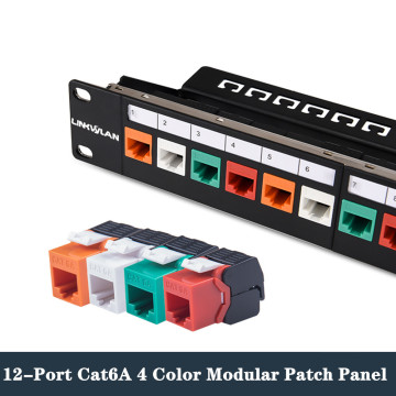 12 Port CAT6A Patch Panel 10G RJ45 Network Cable 10in 1U Cabinet Rack Adapter Keystone Jack Modular Distribution Frame