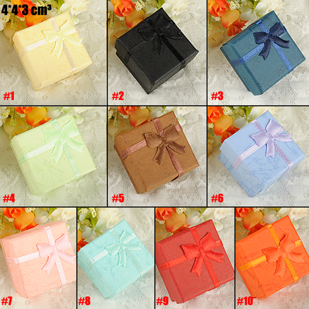 24 pieces Paper Ring Boxes With Bow Design For Earrings 1 dozen Jewelry Case for Valentine's Day Gift Wholesale Lots Bulk