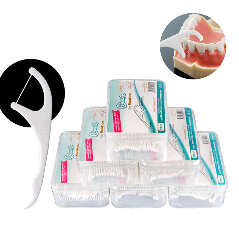 50pcs/Lot ToothPicks Dental Flosser Water-Floss Oral Portable Picks Case High Tension Safe Ultrafine Stick Flat Floss Toothpick