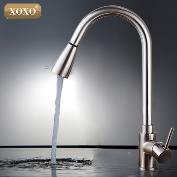 XOXO Deluxe Pull out Spray Kitchen Faucet Mixer Tap Pullout Sprayer Kitchen Faucet SATIN NICKEL BRUSHED brass material 83011S