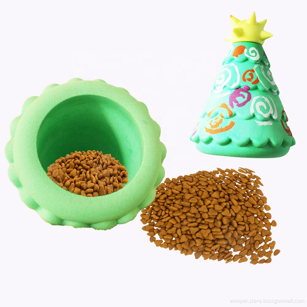 TPR Foam Pet Dog Cat Food Attractant Toy Feeder Christmas Tree Shape Chew Toy For Pets Who Dont Like Toys