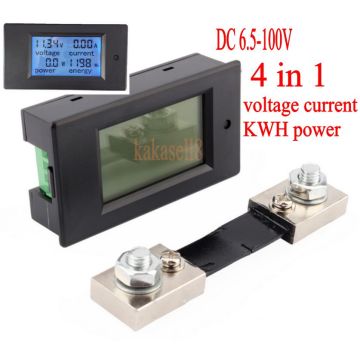 DC 6.5-100v 100A LCD Combo Meter Voltage current KWh Watt Panel Meter 12v 24v 48v Battery Power monitoring +100A Shunt