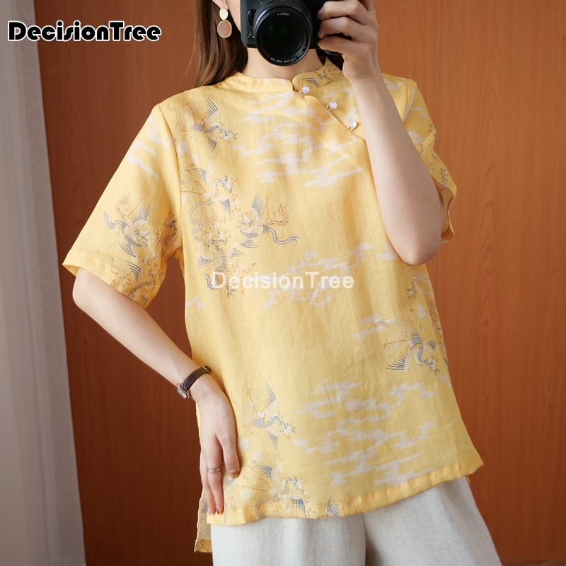 2021 traditional chinese clothing tops tang suit for women flower print hanfu blouse shirt chinese style shirt woman blouse
