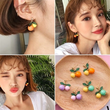 Korean version of sweet colorful cherry fruit earrings Simple fruit fresh cherry girl heart orange personality ladies earrings