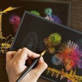 Magic Engraving Art Colorful Night View Set Scratch Craft Drawing Paper Pen Set 4pcs Postcard with 1pc Scraper Fireworks Pattern