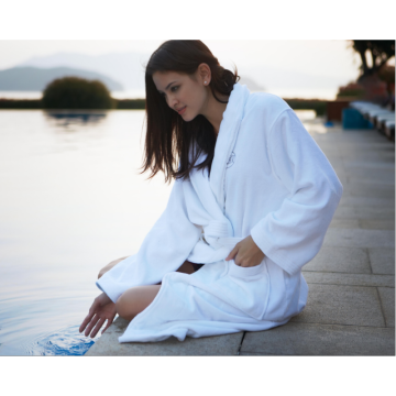 Hotel White Cotton Cutting Velvet Bathrobe
