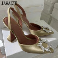 New Green PVC Transparent Crystal Shoes Woman High heel Sandals pointy Goblet heels Slingbacks Sexy Shinny Party Shoes Woman