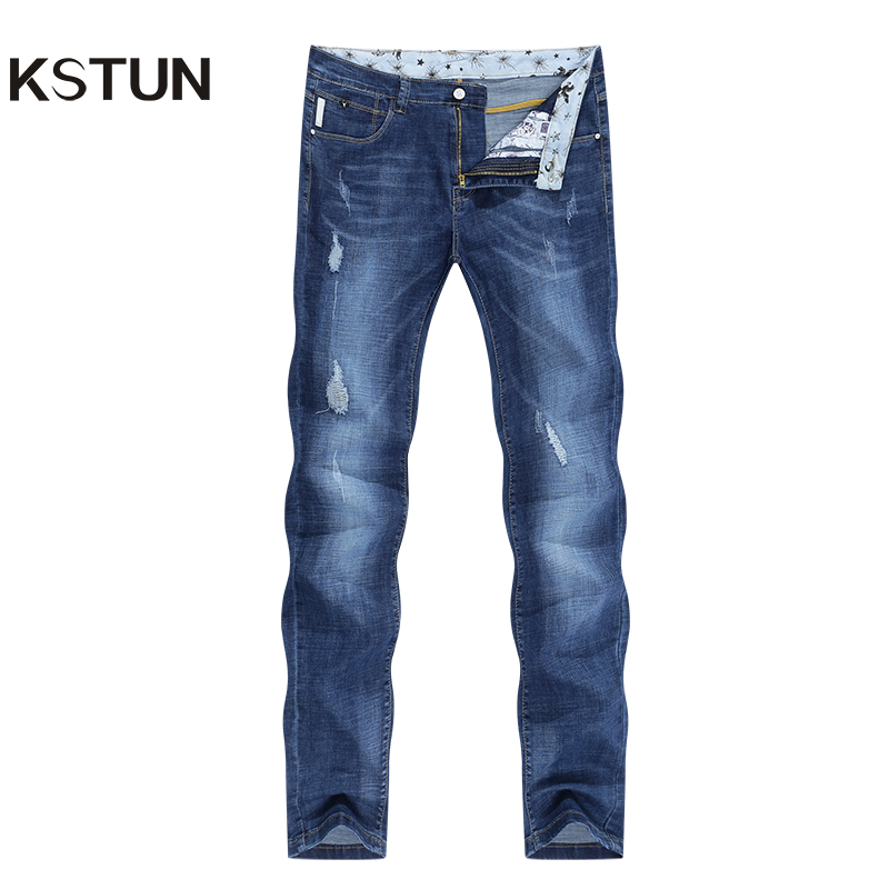 KSTUN Jeans Men Slim Fit Blue Summer Thin Ripped Jeans Men Streetwear Hip Hop Denim Pants Men's Clothes Wholesale Dropshipping