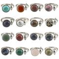 Natural Stone 10MM Round Cabs Silver Carrot Rings Adjustable Gemstone Crystal Silver Ring for Women Men Elegant Wedding Ring