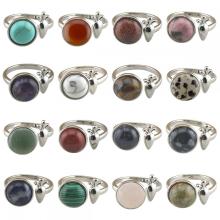 Natural Stone 10MM Round Cabs Silver Carrot Rings Adjustable Gemstone Crystal Silver Ring for Women Men Elegant Wedding Ring