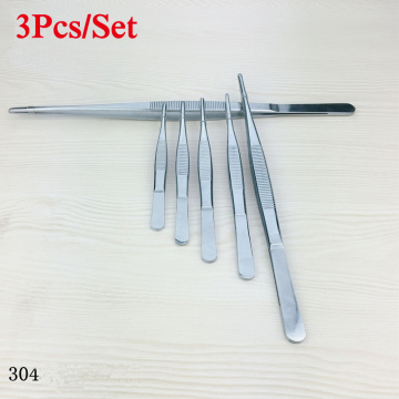 Hot Sales Toothed Tweezers Barbecue Stainless Steel Food Tongs Straight Home Medical Tweezer Garden Kitchen BBQ Tool 3Pcs/Set