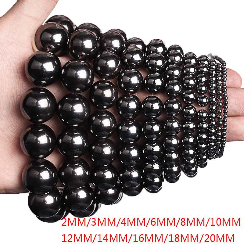 Natural Stone Beads Black Hematite Round Beads 2 3 4 6 8 10 12 14 16 18 20MM Fit Diy Charms Bracelet Necklace For Jewelry Making