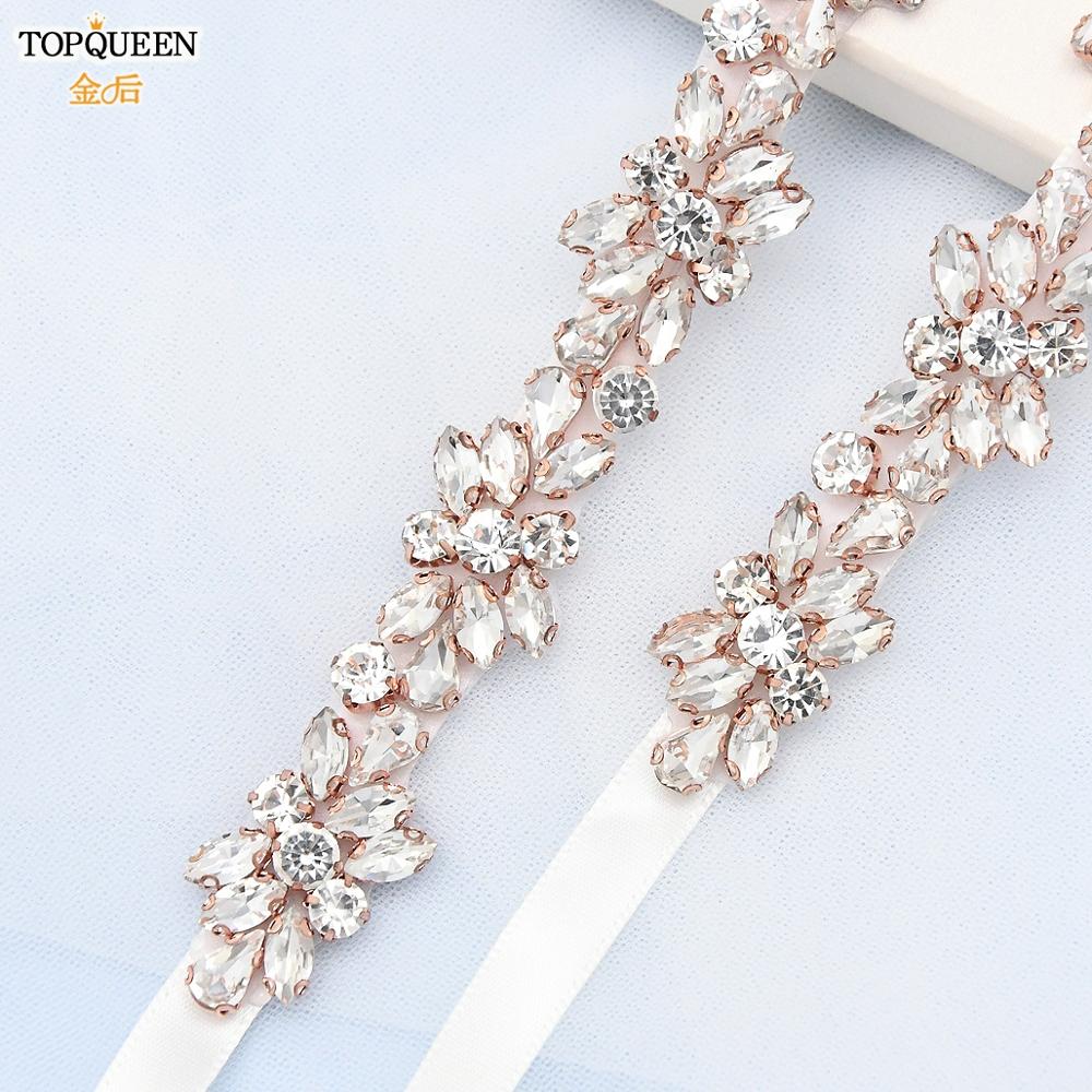 TOPQUEEN S437-RG Bride Wedding Belt Rose Gold Belt Jewelled Belt Rhinestone Belts Applique Party Belt Waist Belt for Women