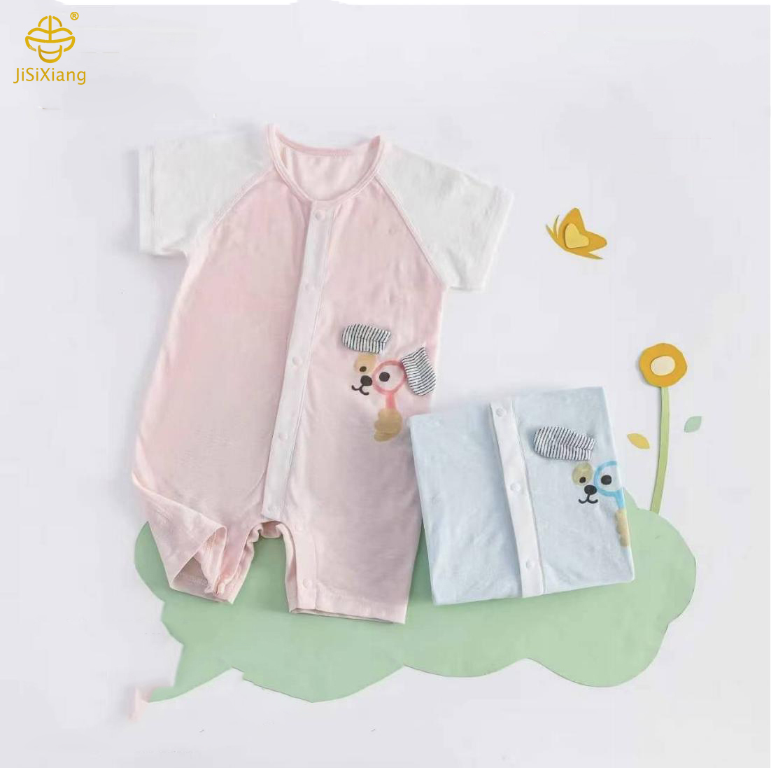 Cute cartoon printed baby short sleeved jumpsuit