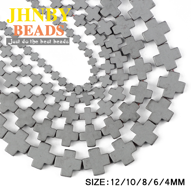 JHNBY Cross Matte Black Hematite 4/6/8/10/12MM Natural Stone magnetite ore Loose bracelet beads for Jewelry Making DIY Findings