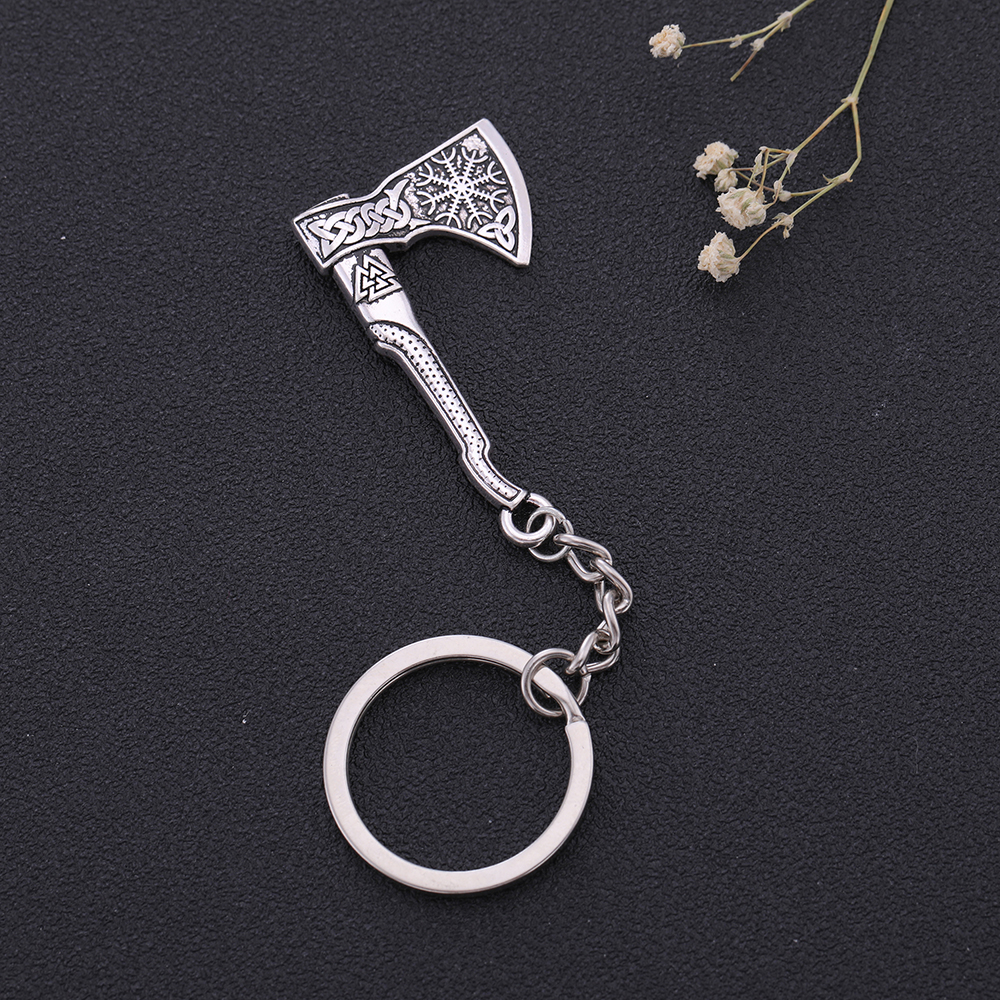 Fishhook Viking Axe Keychain Valknut Old Magic Staves Vegvisir Scandinavian Viking Key Chain Gift For Man Woman Jewelry