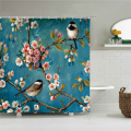 Chinese Style Flower Bird Shower Curtain Bathroom Waterproof Polyester Fabric Bathroom Curtain Printed Curtain Bath Screen Mat