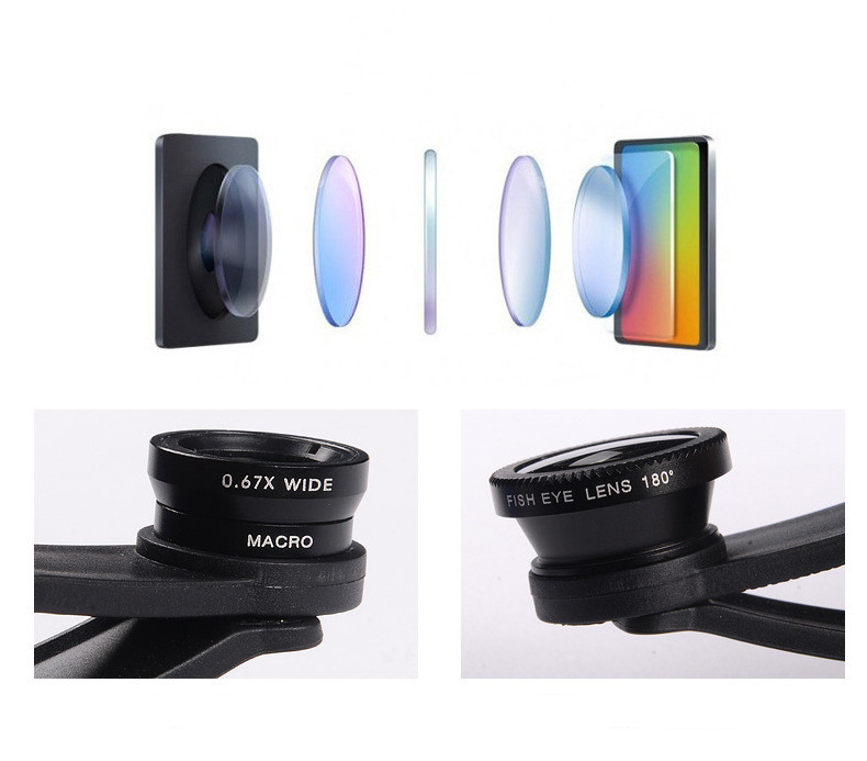 Wide Angle Macro 3-in-1 Fisheye Lens Camera Kits Mobile Phone Fish Eye Lenses with Clip 0.67x for iPhone Samsung All Cell Phones