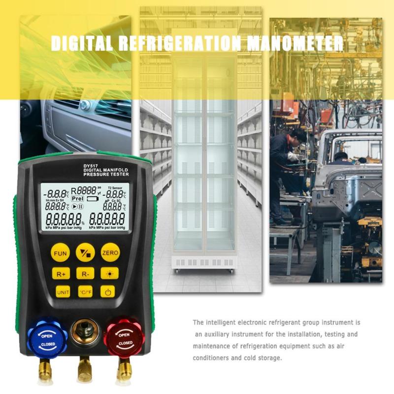 DY517 Digital Pressure Gauge Refrigeration Digital Vacuum Pressure Manifold Tester Meter HVAC Temperature Tester