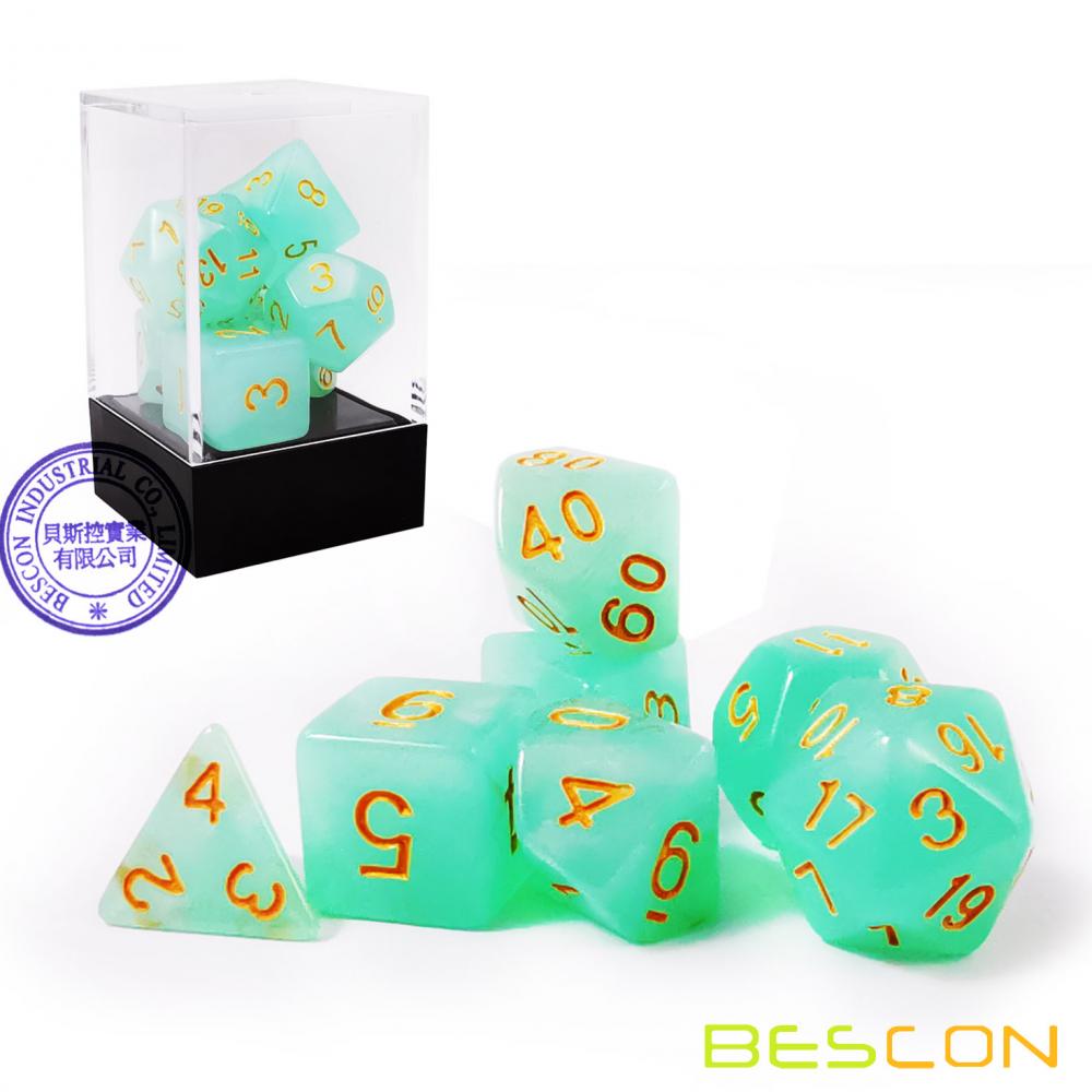 Bescon Moonstone Dice Set Jadeite, Bescon Polyhedral RPG Dice Set Moonstone Effect