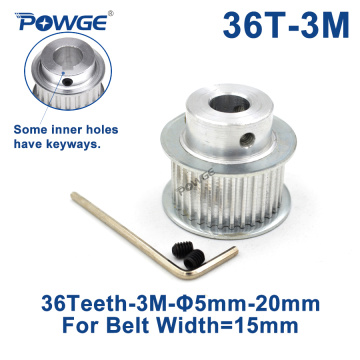 POWGE 36 Teeth HTD 3M Synchronous Pulley Bore 6/8/10/12/14/15/16mm for Width 15mm HTD3M Timing belt 36Teeth 36T