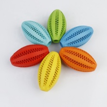 Natural Rubber Treat Dispensing Dog Toys Pet Food Dispenser Rugby Shape Dog Rubber Toys For Aggressive Chewer