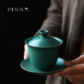PINNY 160ML Japanese Style Retro Coarse Pottery Gaiwan Ceramic Kung Fu Tea Tureen Heat Resistant Tea Bowl