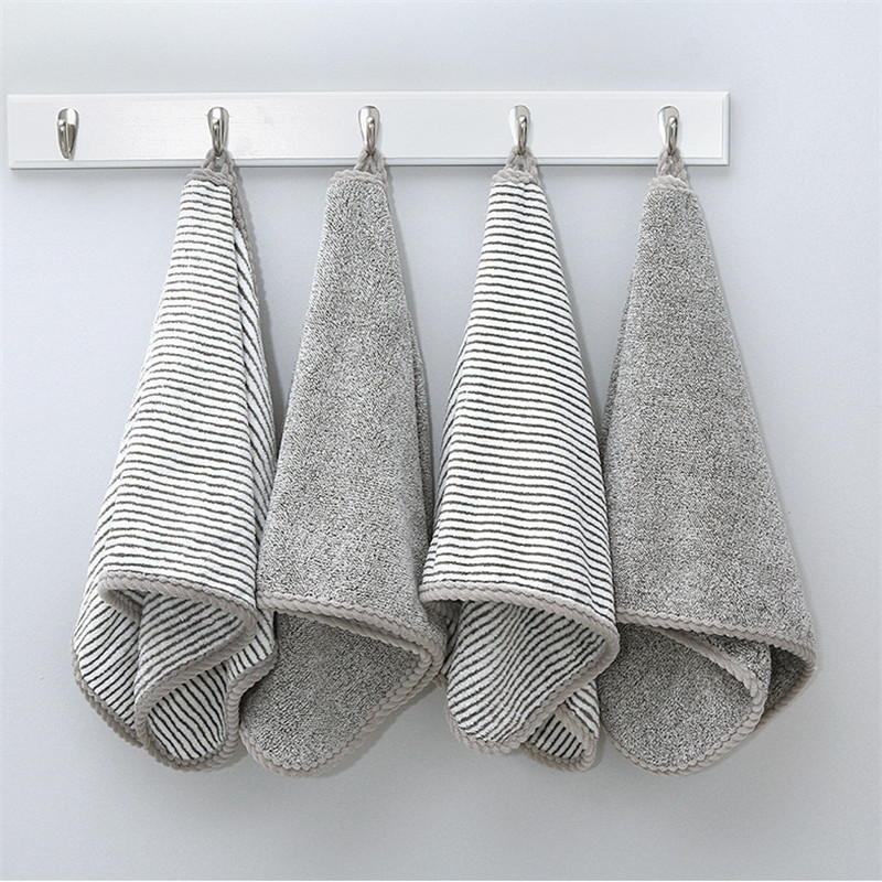 Simple Household Bamboo Charcoal Fiber Coral Fleece Thicken Water-Absorbent Antibacterial Stripes Dry Hair Wash Face Towel