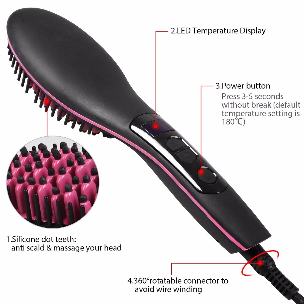 RUCHA Ceramic Hair Straightening Brush Comb Digital Electric Hair Brush Straightener Control 450F Fast Heating up Brushes