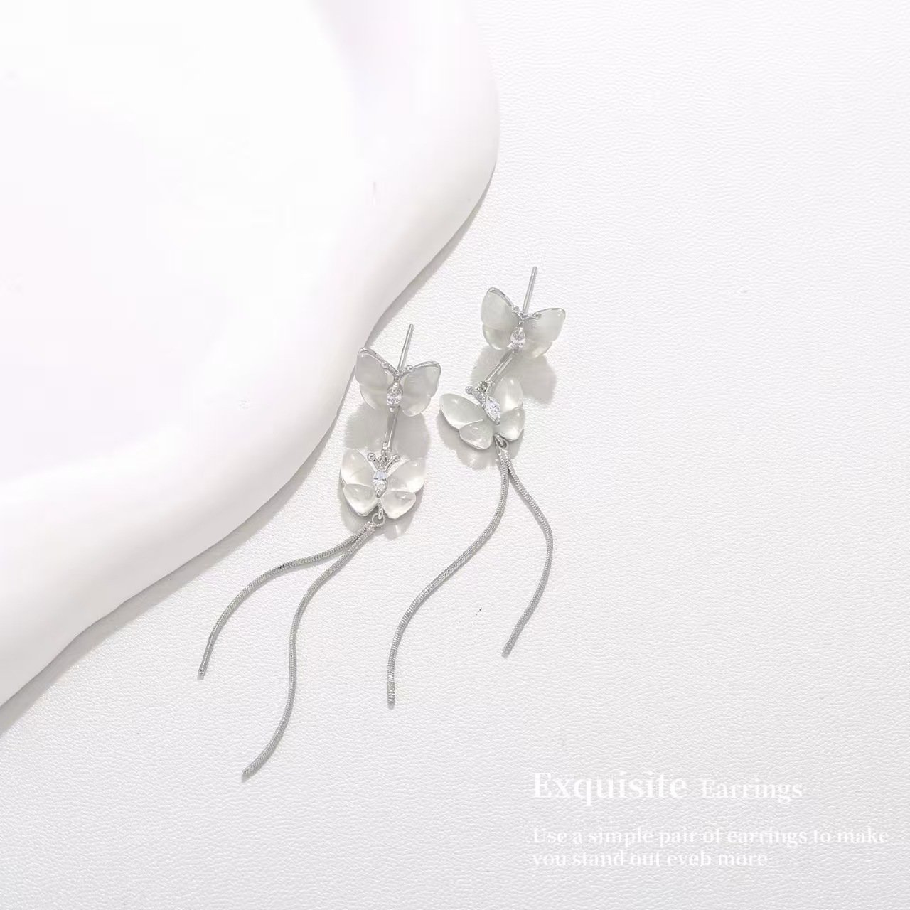 Jelly like transparent long tassel earrings, Butterfly shaped tassel earrings, Long tassel earrings jelly style