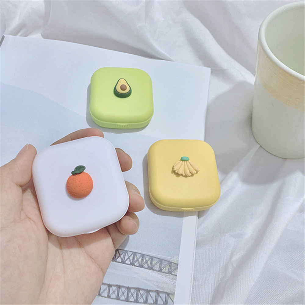 1Pcs Cute Fruit Pattern Contact Lens Case Mini Acrylic Travel Holder Container With Mirror Contact Lenses Box For Women And Man