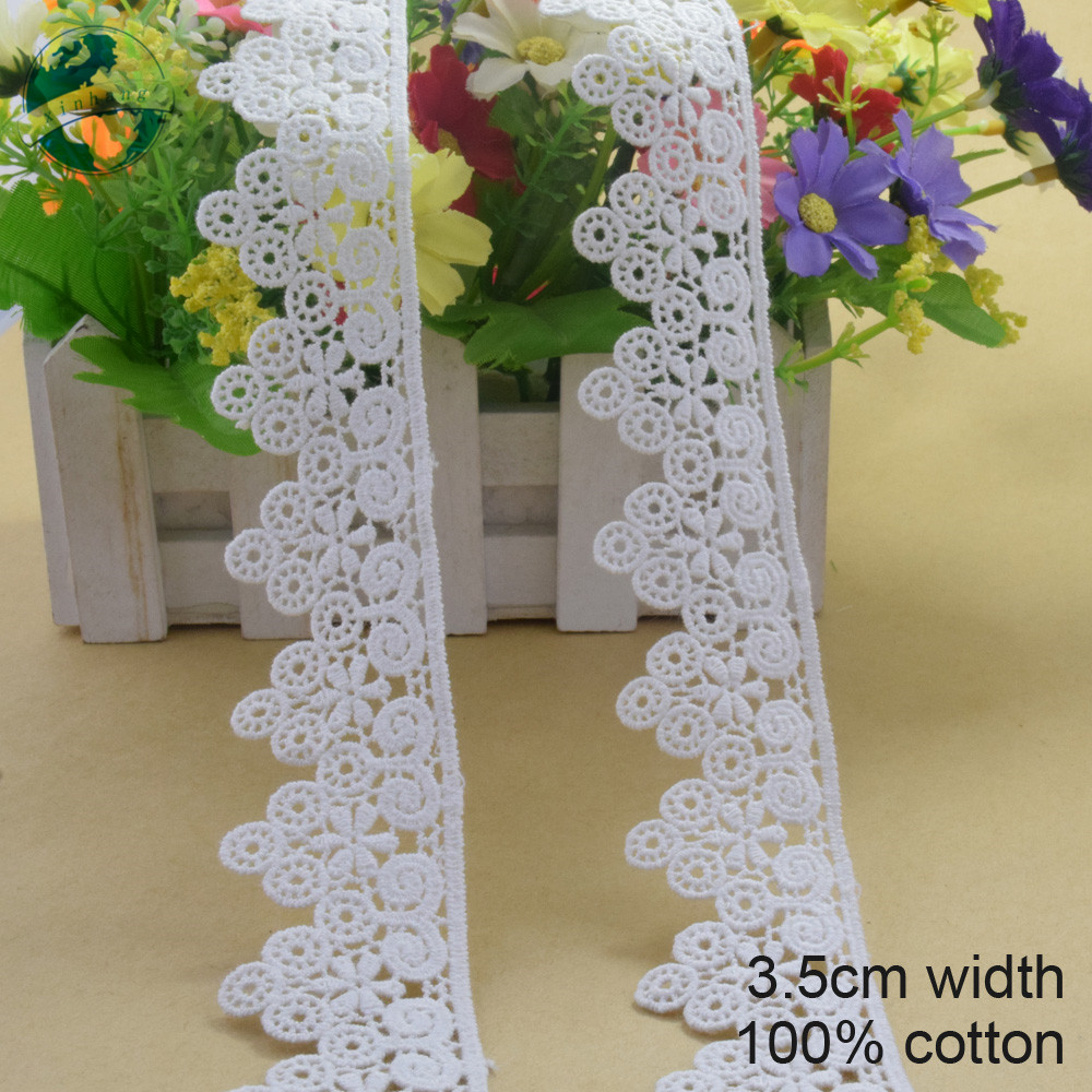 3.5cm white 100% cotton embroidery lace french lace ribbon fabric guipure diy trims warp knitting sewing Accessories#3267