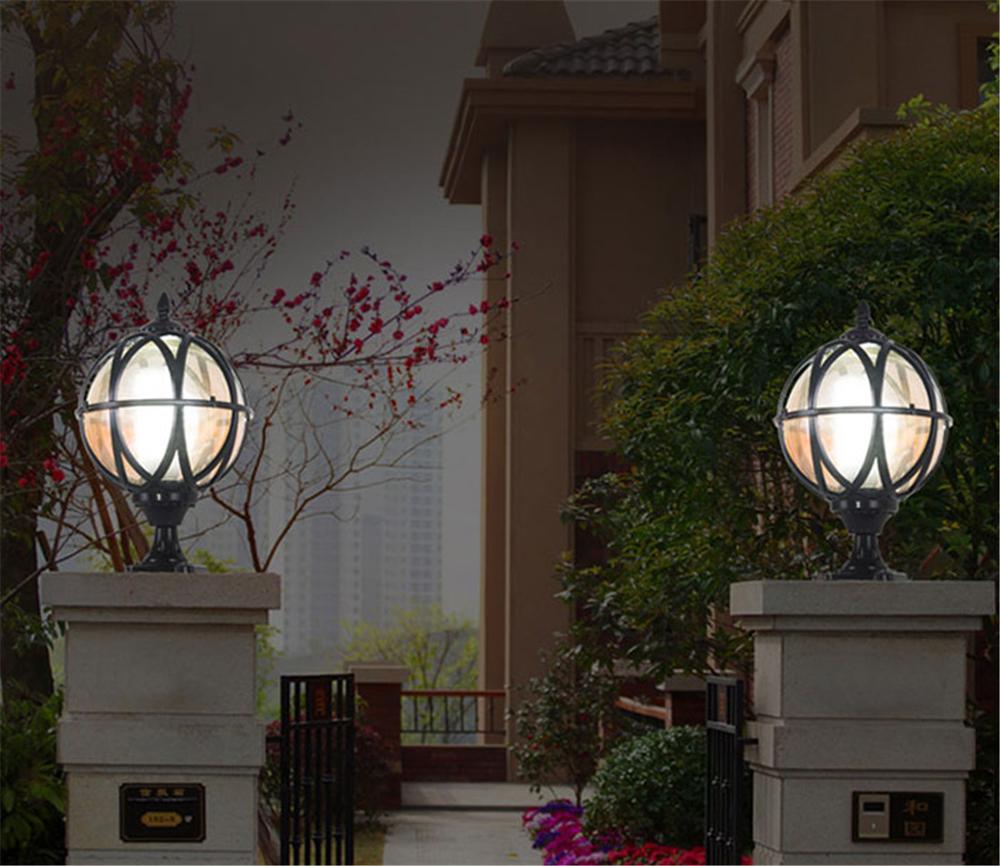 Black Rustique Outdoor Post Light Exterior Column Lamp Pole Street Lantern with Globe Glass Shade for Garden Patio Pathway