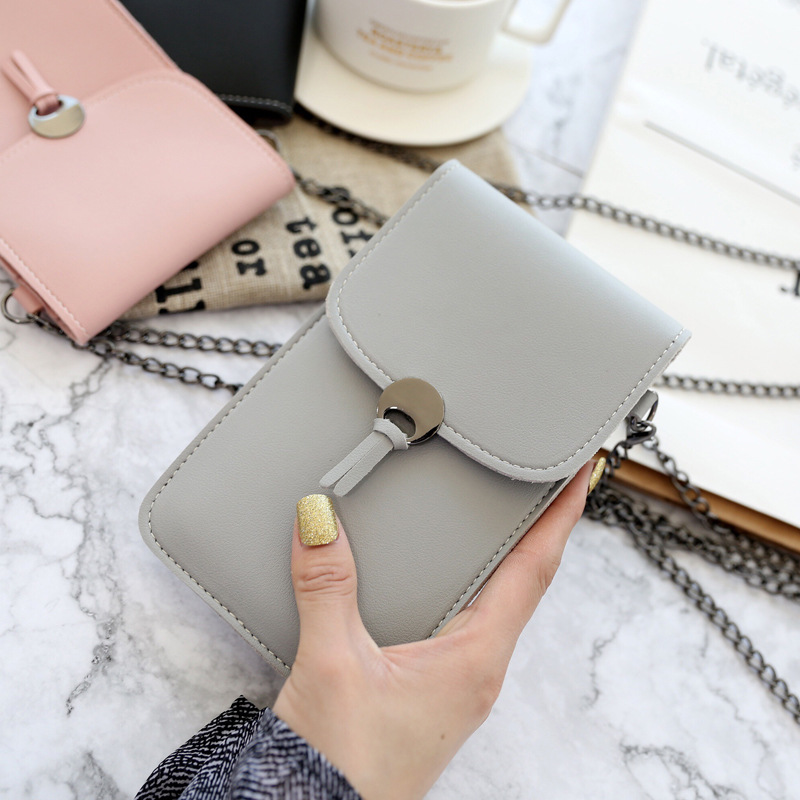 PU Leather Purse Metal Chain Tassel Decoration Long Wallet 2020 New Purse Snap Clutch Mobile Phone Touch Screen Women's Bag