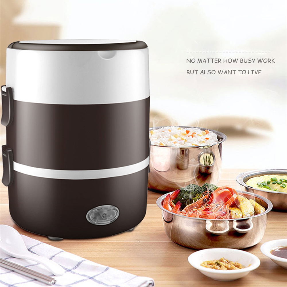 Portable Electric Rice Cooker Lunch Box 2/3Layers Available Food Steamer Stainless Steel Portable Meal Thermal Heating Lunch Box