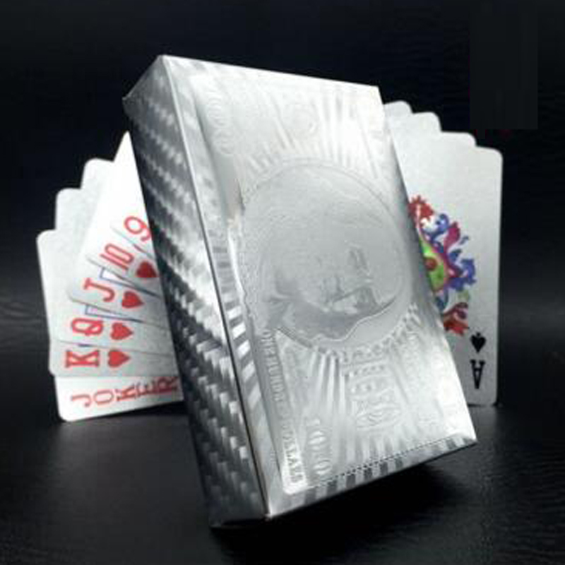 High Quality Silver Plastic Card Silver Pokers PVC Waterproof Plastic Playing Card Club Game Dollar Playing Card Color Deck Gift