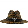 Unisex Flat Brim Wool Felt Jazz Fedora Hats Men Women Leopard Grain Leather Band Decor Trilby Panama Formal Hats 2020 new