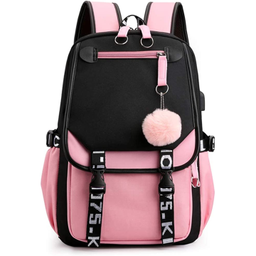 Girl Backpack Large Capacity with USB Charging and Headphone Port