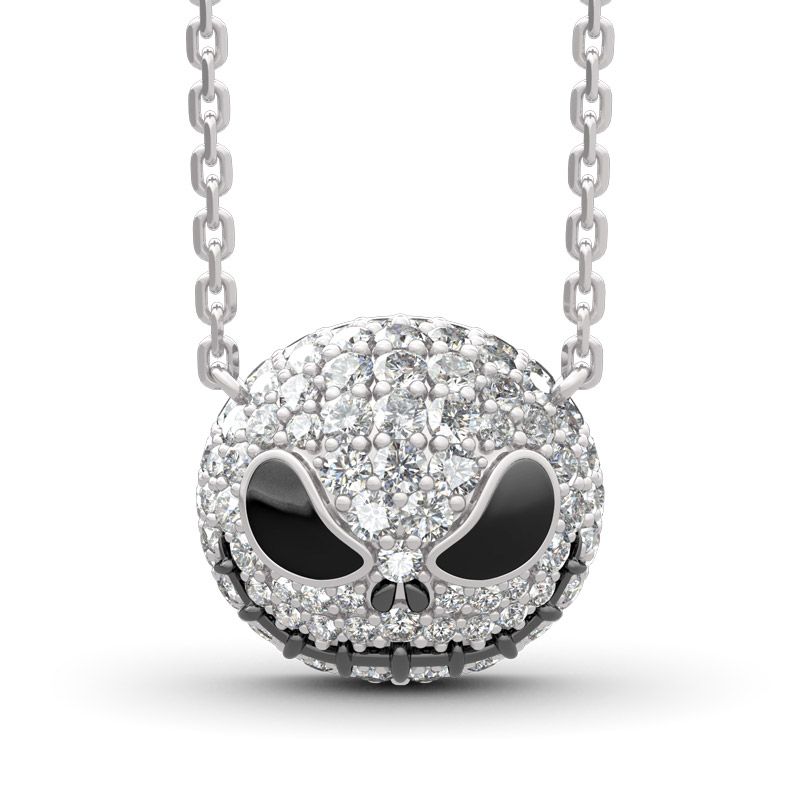 Hanreshe Nightmare before Christmas Skull Necklace Pendant Chain Punk Crystal Jewelry Pumpkin Jack Enamel Black Necklace