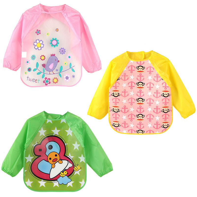 Cute Cartoon Colorful Baby Bibs Long Sleeve Art Apron Animal Smock Children Bib Burp Clothes Soft Feeding Eat Toddle Waterproof