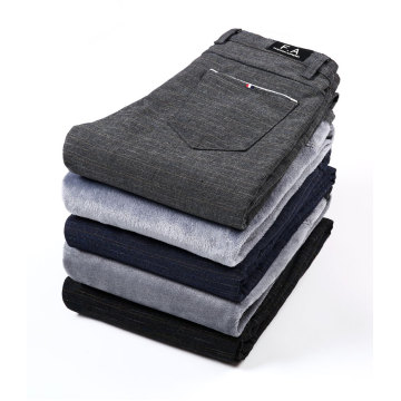 Brand Men's winter Fleece Fluff Thicken warm Casual Pants men Business Straight Elastic Thick Plaid cotton gray trousers male