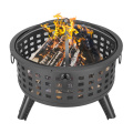 Portable Courtyard Metal Fire Pit 26" Round Lattice Fire Bowl Black for Backyard Poolside