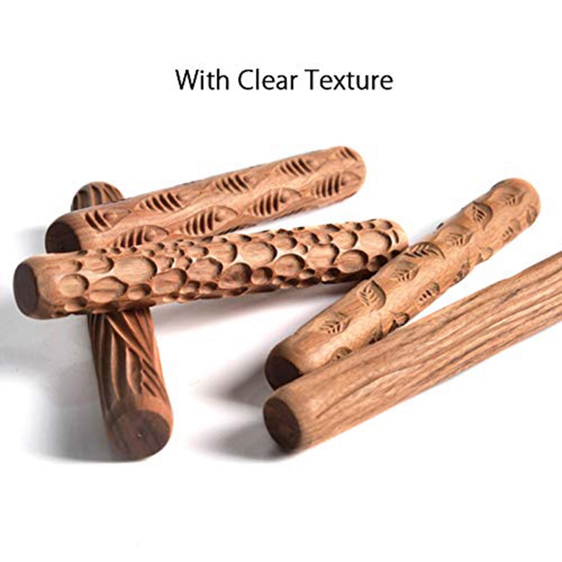 5PCS Pottery Tools Wood Hand Rollers for Clay Clay Stamp Clay Pattern Roller