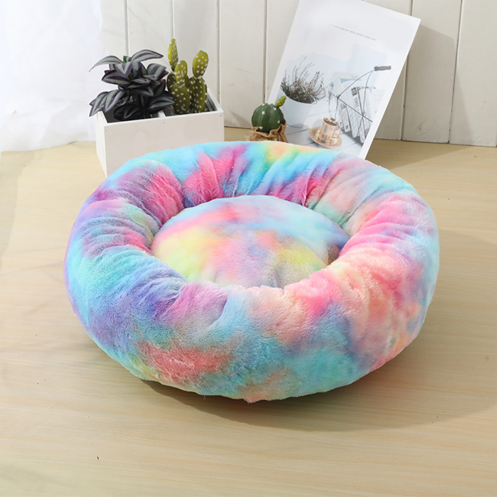 Round Plush Cat Bed House Dog Mat Winter Warm Sleeping Cats Nest Soft Long Plush Dog Basket Pet Cushion Portable Pets Supplies