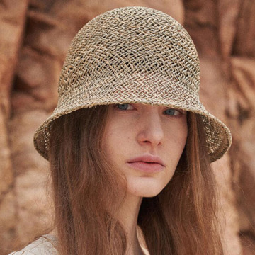 New Dome Bell-shaped Seaweed Straw Hats Outdoor Travel Sun Shade beach Hat Summer Holiday Fisherman Bucket Hat Wholeasle S1070